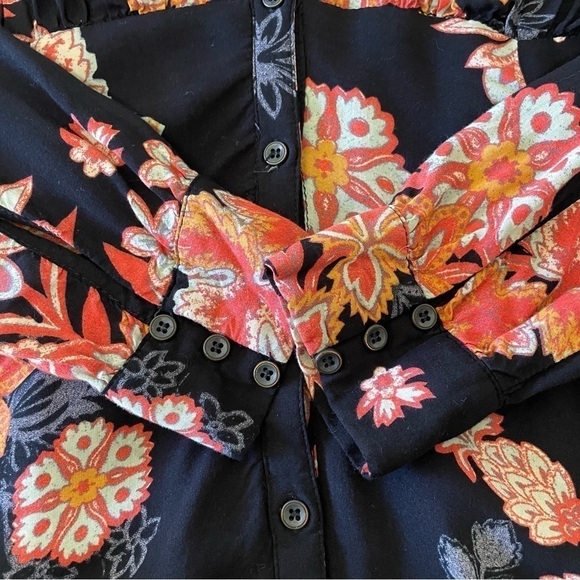 Free People Miranda Floral Button Front Midi Dress Black Combo 2 - Picture 14 of 16